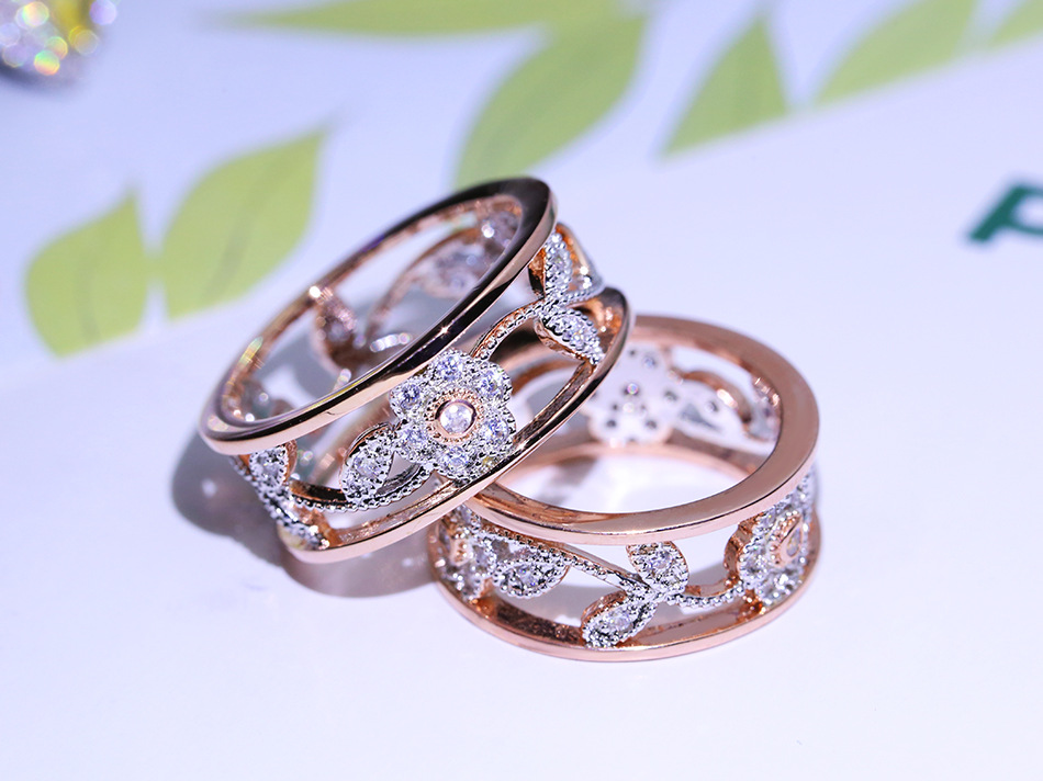 

Rose Gold Color Hollow Flower Vine Leaf Zircon Ring Birthday Gift Bridal Engagement Wedding Ring for Women Fashion Party Jewelry