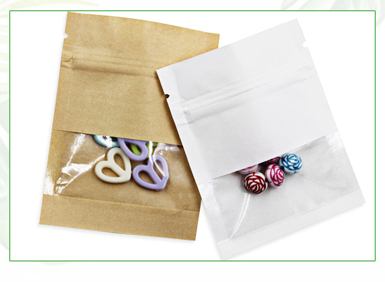 

9*13cm 100pcs translucent window on front paper package zip lock bag clear and brown package self seal zipper packaging bag with best price