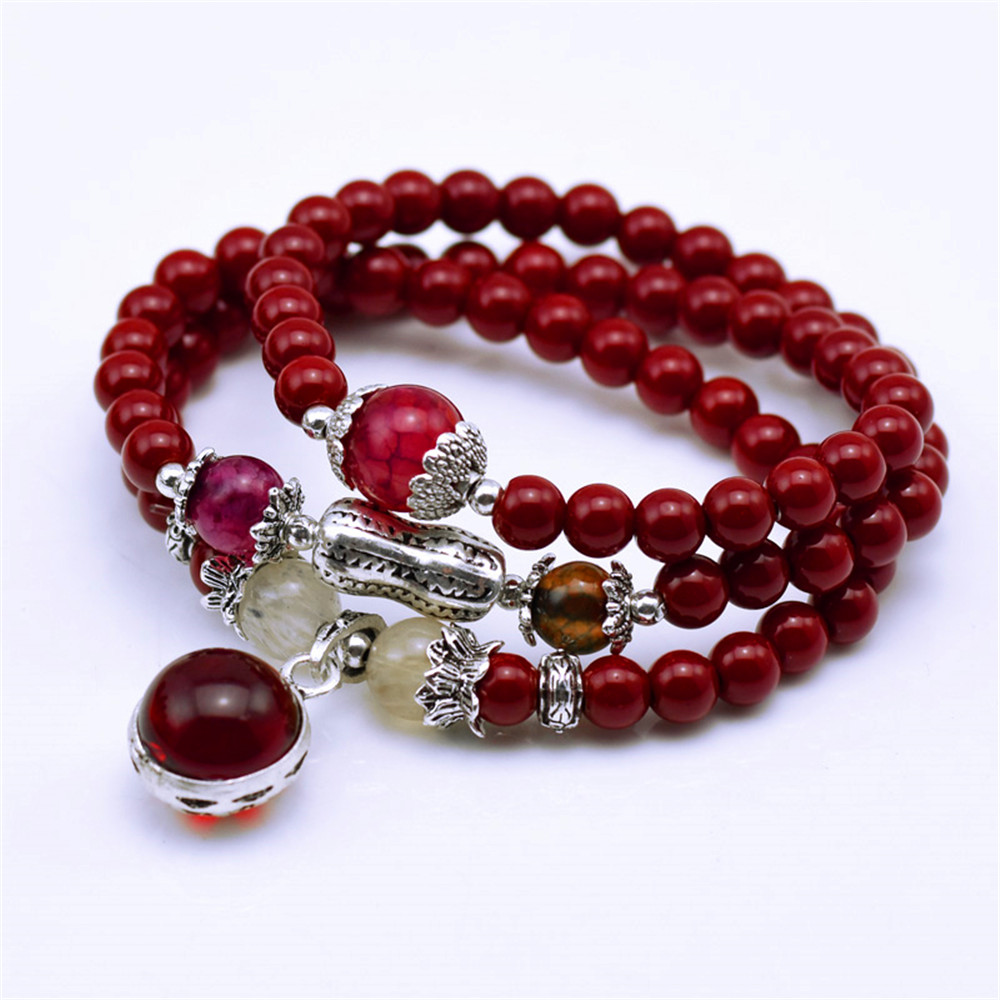 

Natural Fashion 6mm red Stone Beads Tibetan Buddhist Prayer Beads Necklace Gourd mala Prayer Bracelet for Meditation