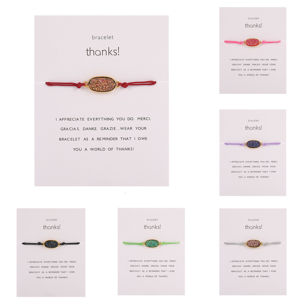 

Free Shipping Ellipse Resin Manual Weave Druse Hand Ornaments Can Adjust Hand Rope Thanks Thank Card Bracelet For Women Girls