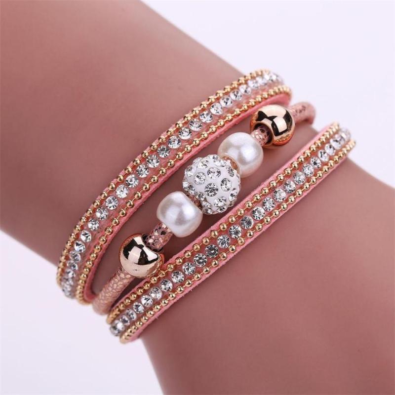 

HOT Women Multilayer Bangle Bracelet Crystal Beaded Trinket Leather Magnetic Wristband Bracelets Jewelry Accessories Wristlet