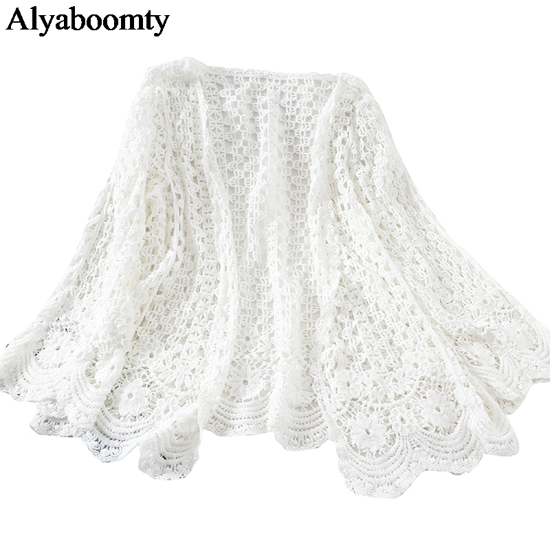 

Japanese Mori Girl Spring Summer Women Cardigan White Aprioct Crocheted Hollow Out Sweater Cute Kawaii Floral Knitted Overcoat