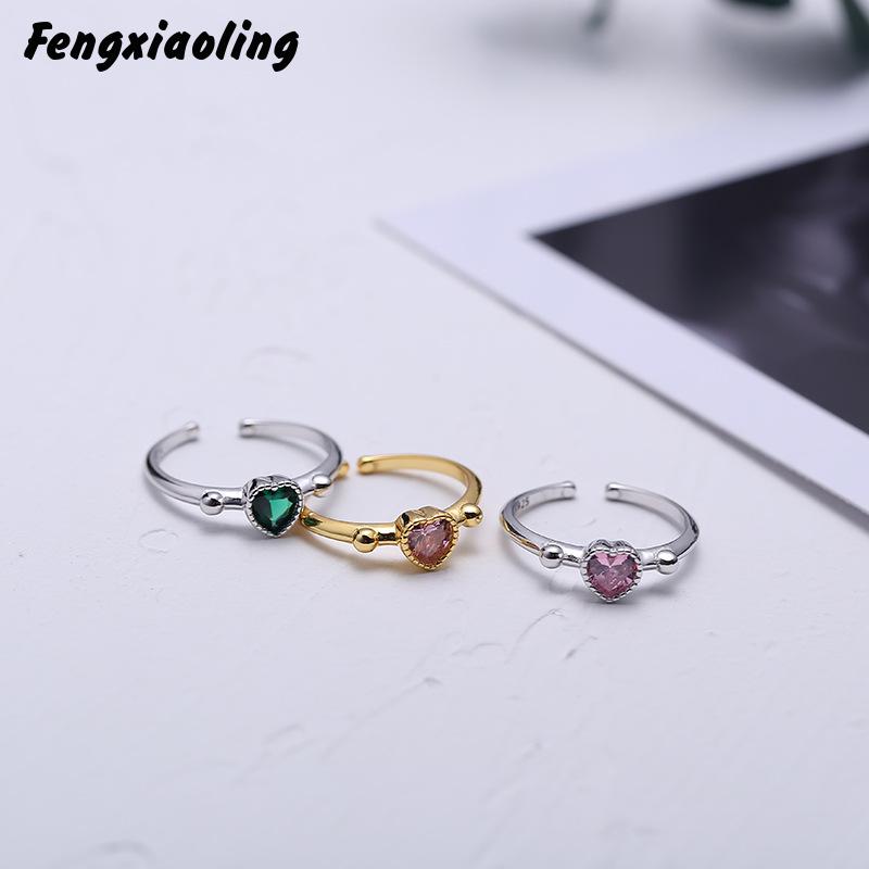 

Cluster Rings Fengxiaoling Really Authentic 925 Sterling Silver Simple Heart Cubic Zirconia Wedding Bands Ring For Women Fashion Party Jewel