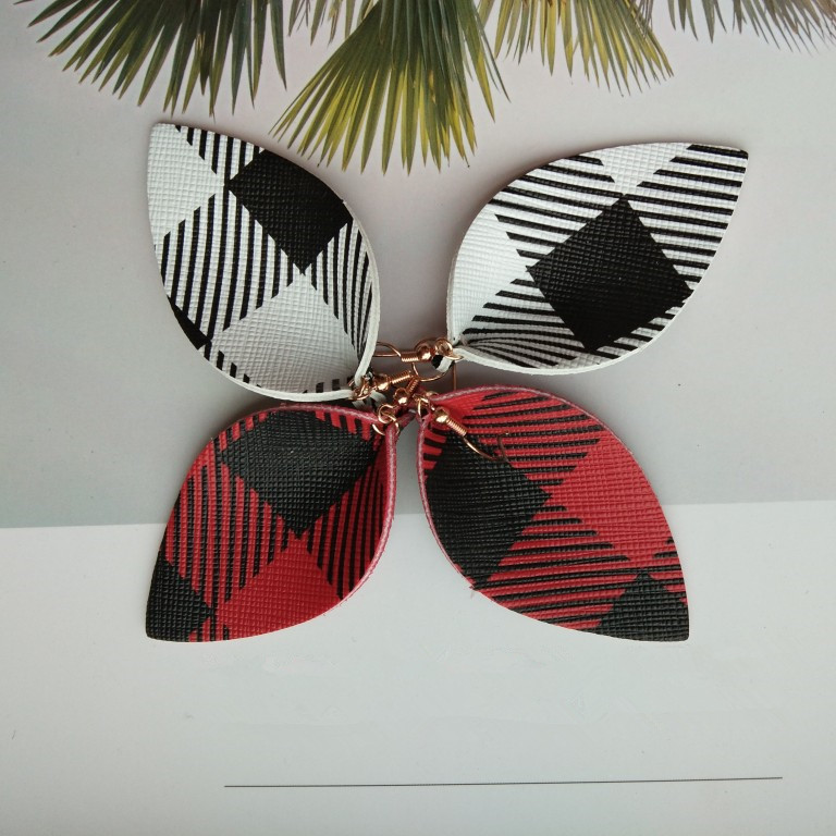 

Plaid Pu Leather Earrings headwear Gift