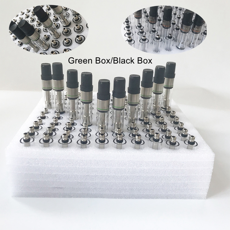

Green Black Box Vape Cartridges Packaging Atomizers 0.8ml 1ml Ceramic Empty Vapes Pen Carts Glass Thick Oil Wax Vaporizer E Cigarettes 510 Thread