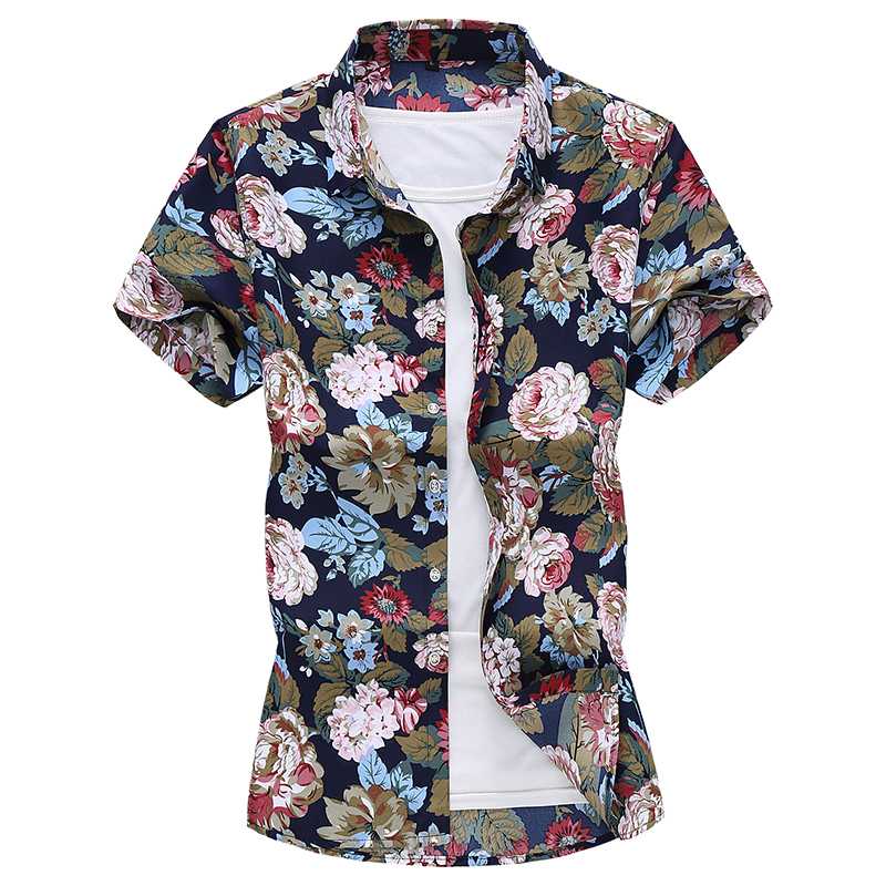 

Bright floral pattern digital print streetwear short sleeve shirt Summer New top quality cotton soft comfortable men shirt -7XL, As picture