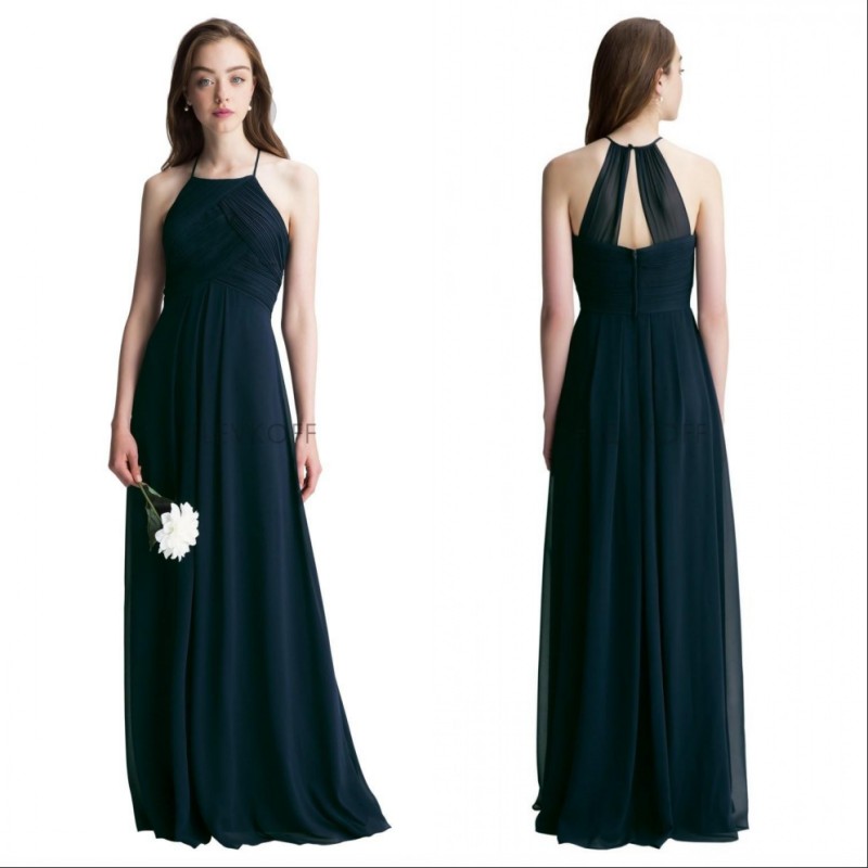 Navy Blue Chiffon Long Bridesmaid Dresses 2019 Custom Made Pleats Floor Length Maid of Honor Wedding Guest Dress
