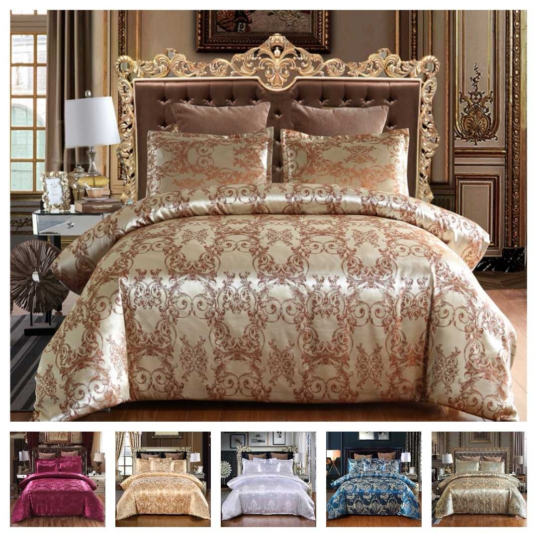 

2 or 3pcs Bedding Set Satin Jacquard Duvet Cover Sets with Zipper Closure 1 Quilt Cover + 1/2 Pillowcases US/EU/AU Size, White