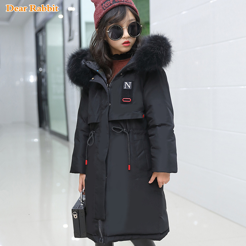 

2019 New Children clothing Parka real Fur Hooded Warm Long Winter thin Down Jacket Kids girl clothes Outwear Coat Teen 10 14 Yr MX191030, Black