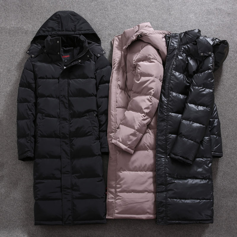 

DHfinery mens winter down jacket long design 80% white duck down coat Large hooded jacket at minus 30 degrees W556, Khaki