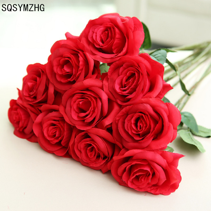 

9 Pcs Branch Stem Latex Rose Hand Feel Felt Simulation Decorative Artificial Silicone Rose Flowers Home Wedding, Pink