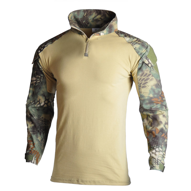 

Army T-Shirt Men Long Sleeve Camouflage Tactical Shirt Hunt Combat Multicam Camo T Shirt with Elbow Pads, Desert