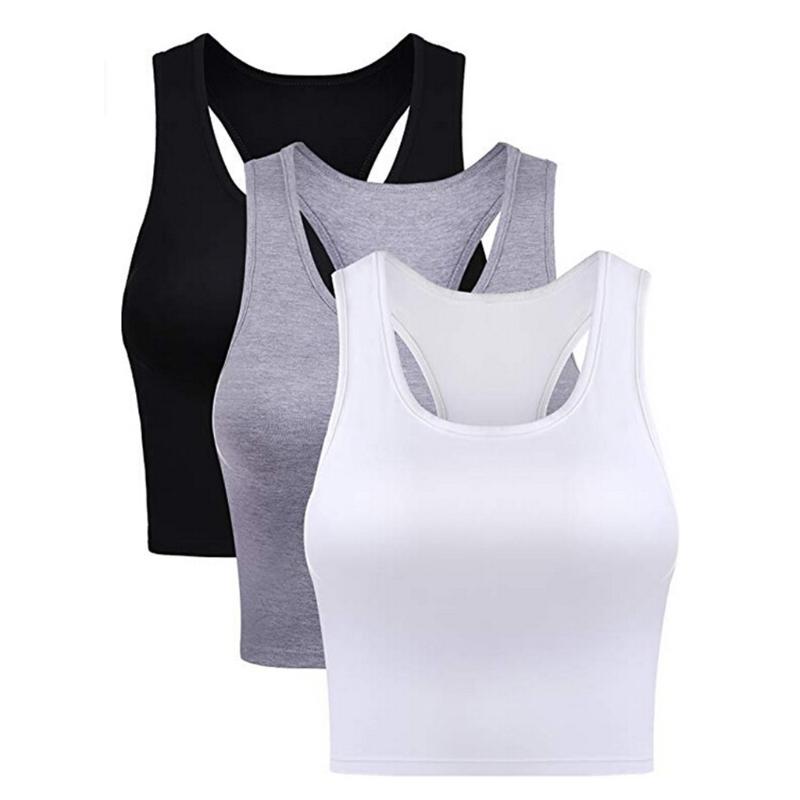 

3 Pieces Women Tank Top Cotton Basic Sleeveless Racerback U-Neck Cami Ladies Sports Crop Vest Top Camisole T-Shirt Blouse, Black white gray