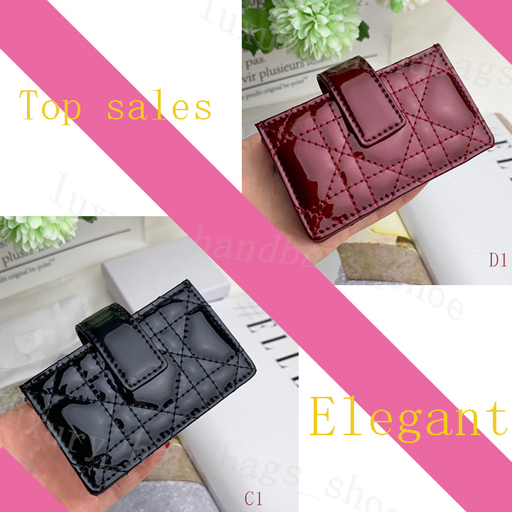 

Hot sale sheepskin D purse Patent leather wallet card package wholesale and retail leather handbag clutch bag credit card package with box, Red;black
