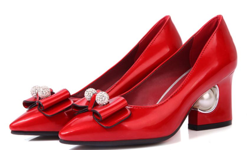 

2019 Women's shoes in Spring and Autumn with New style High heel Coarse heel pointed end bowknot water drill #187, White