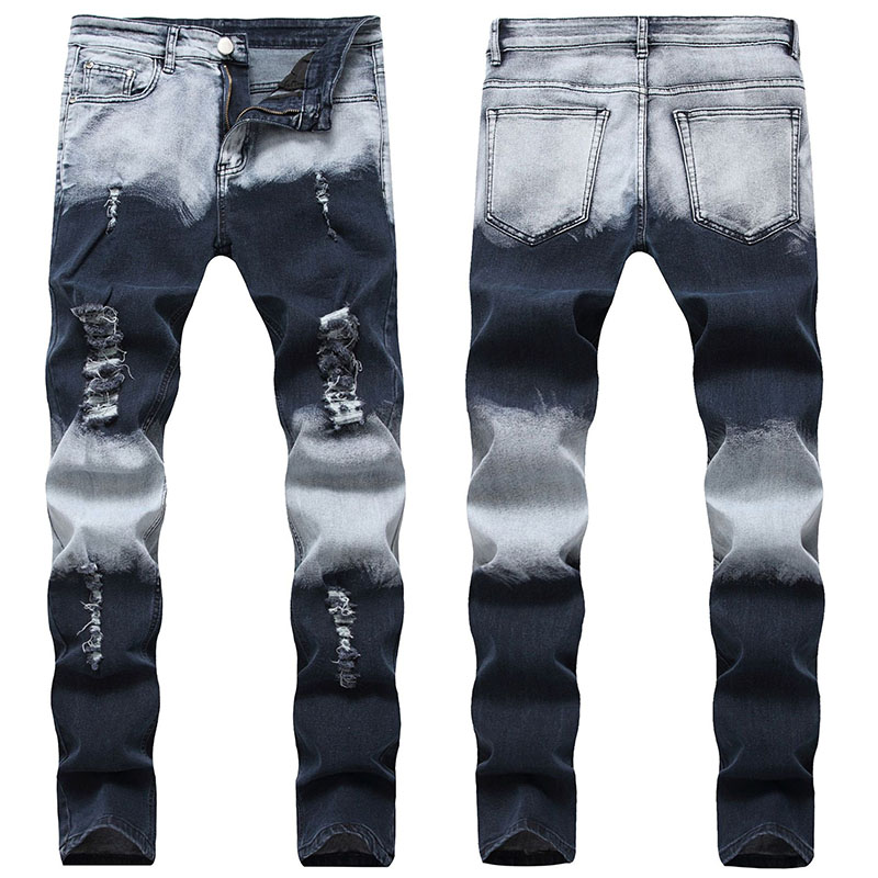 

Mens Casual jeans Two Colors jeans Ripped Distressed denim hiphop Knees Holes pant Washed high quality, T-hq22001