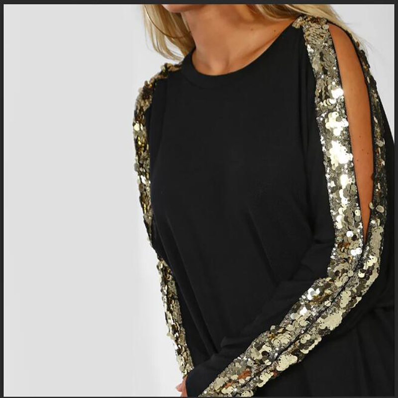 

Shikoroleva T Shirts For Women 2020 Side Gold Glitter Sequins Long Sleeve Op Tees Plus Size 2xl Xl S Black Navy Red Ropas Ladies T200108