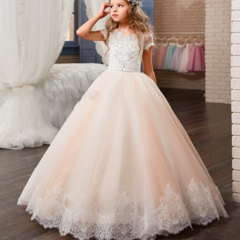 

Fashion Flower Girl Dresses Lace Applique Tulle Sleeveless Birthday For Weddings First Holy Communion Party Dresses, Same as image