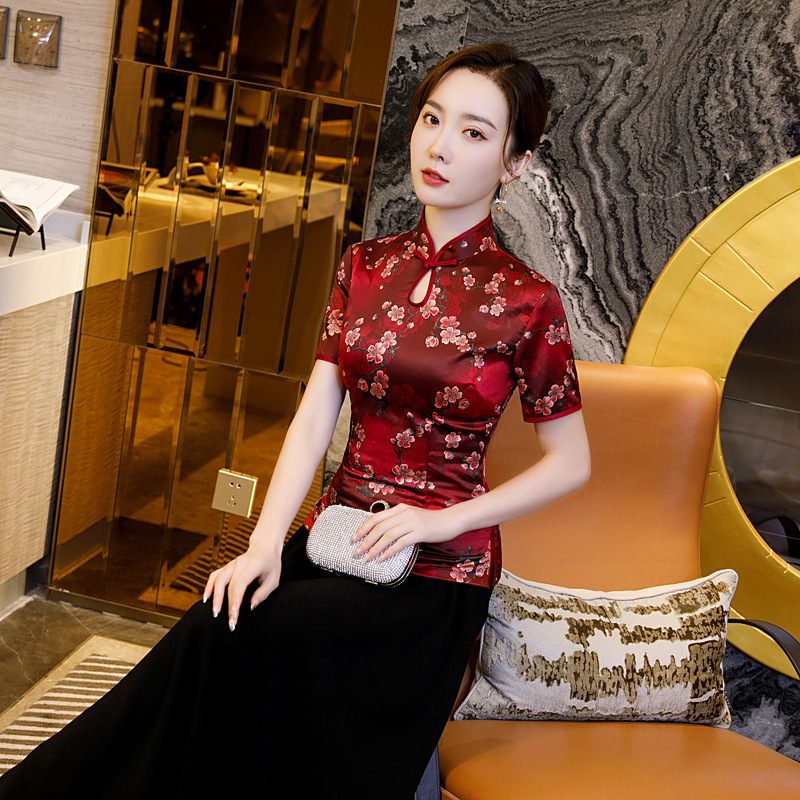 

2020 Printed Dress Imitation Silk Positioning Flower Dress Cheongsam Daily Retro Clothing Classic Modern Qipao Large Size 5XL