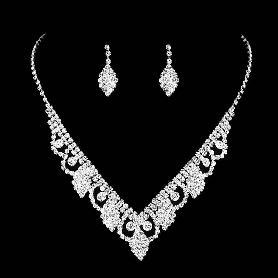 

FEIS hotsale shinny pierced leaf necklace and earings set bride siliver jewerly wedding accessories whosesale and retail, White