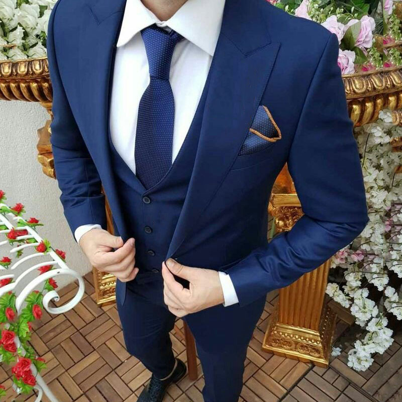 

Latest Coat Pants Design Blue Suits for Business Man Tuxedo Groom Wedding Terno Masculino Costume Homme Mens Classic Suit 3Piece, Black