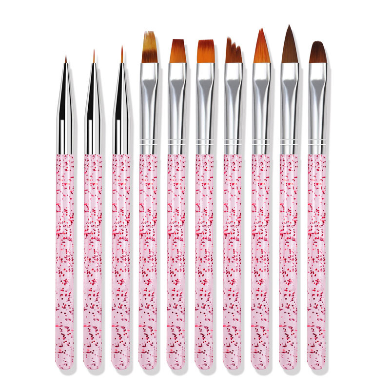 

CYSHMILY 10Pcs/Set Nail Brush Various Head Nylon hair Nails Pen Pink/Green Painting UV Gel Liner Nail Pens Manicure Tool