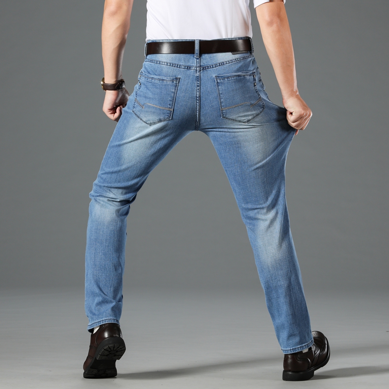 

2020 Autumn Mens Clothing Large Sizes Mens Stretch Denim Jeans Straight Fit Trousers Elastic Denim Pant, Blue