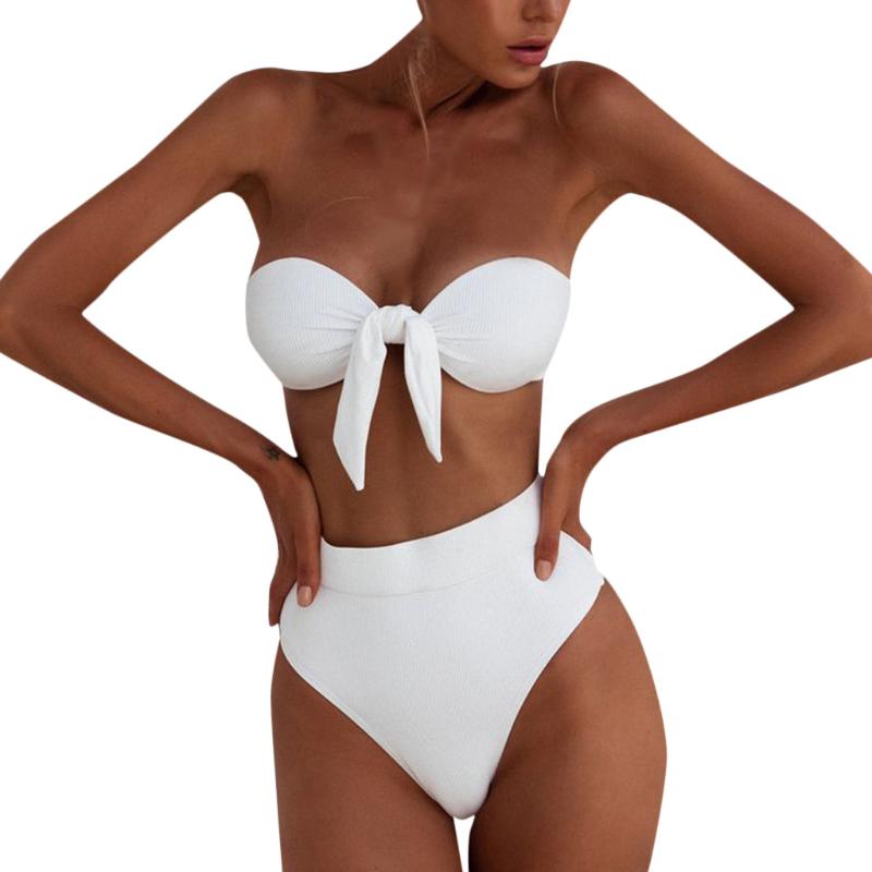 Femmes Noeud Bikinis Bandeau Bandage Bikini Ensemble Push Up Maillot De Bain Brésilien Maillot De Bain Maillot De Bain Femme 2020 Deux