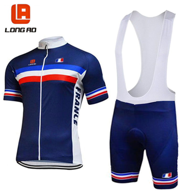 

LONG AO France cycling team blue mens short sleeve cycling jersey short sets summer racing clothing Pro Team clothes, La113 only jersey