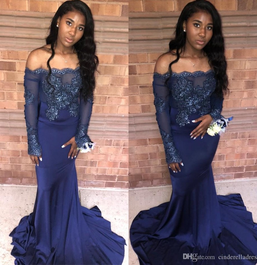 

Sequin Off The Shoulder Long Sleeved Prom Dresses 2020 For Black Girls See Through Evening Gowns Plus Size, Dark red