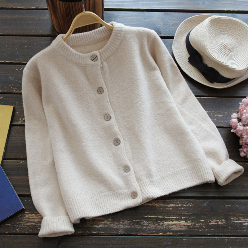 

Autumn Casual Sweet Sweater Women Solid Color Round Neck Short Style knitting Female Warm Soft Femmes Cardigan Sweater U666, Pic color
