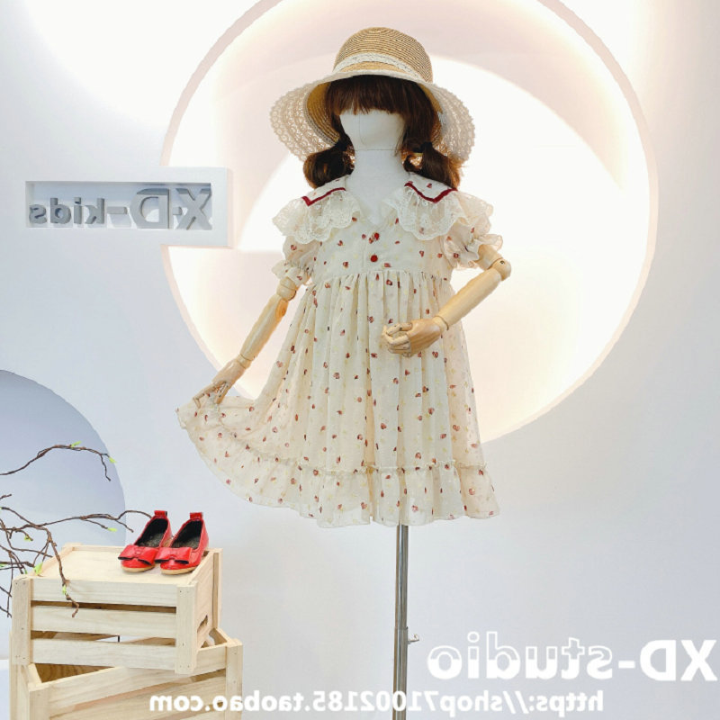 

2020 Summer New Arrival Girls Fashion Floral Dress Kids Lace Collar Dress, As pic