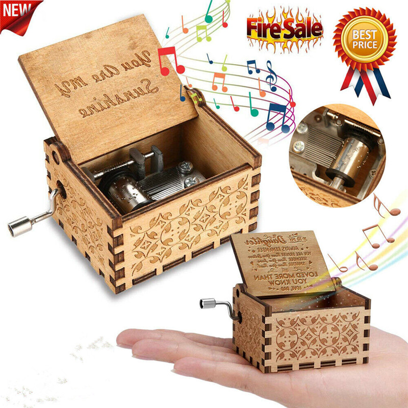 

Wooden Music Box Hand Clockwork Birthday Party Gift 'You Are My Sunshine' US