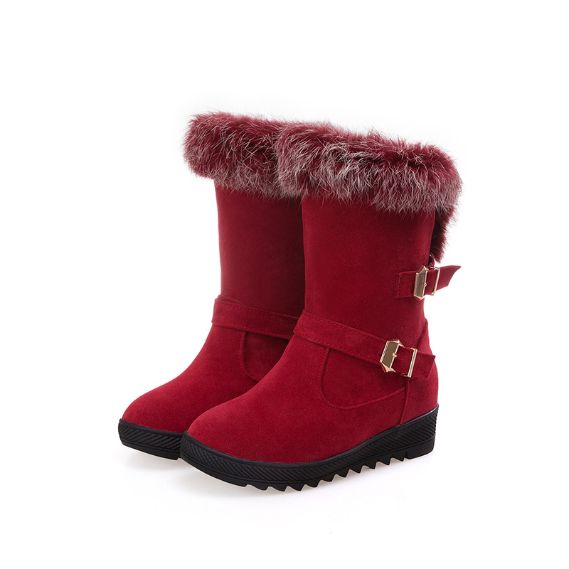 

Woman Boots Rabbit Fur Snow Boots Warm High Quality Women Shoes Winter Boots Metal Buckle Ladies Booties, Red