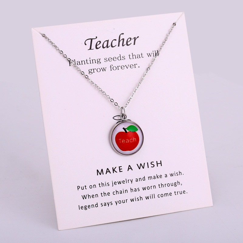 

Teacher Life Apple Teach Love Inspire Silver Pendants Chain Necklaces Women Men Unisex Trendy Jewelry Gift Many Styles To Choose