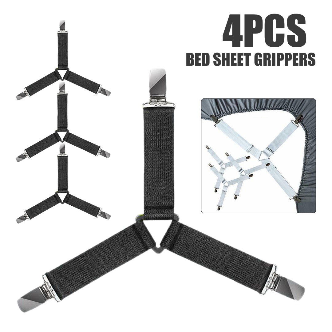 

4pcs Elastic Bed Sheet Buckle Grippers Clip Mattress Cover Blankets Holder Fasteners Slip-Resistant Belt Clips for Bed Sheets, Black