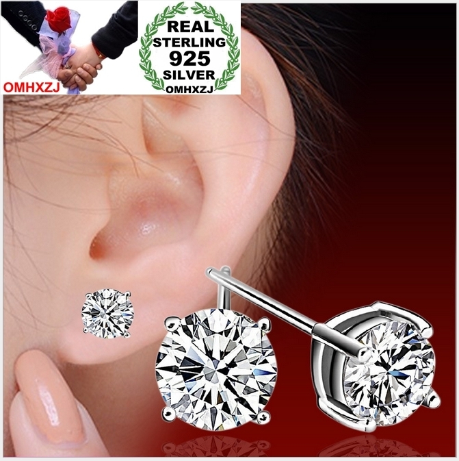 

OMHXZJ WHOLESALE Fashion jewelry lovely woman Four claws drill REAL S925 STERLING SILVER STUD EARRINGS MAN YS98, Golden;silver