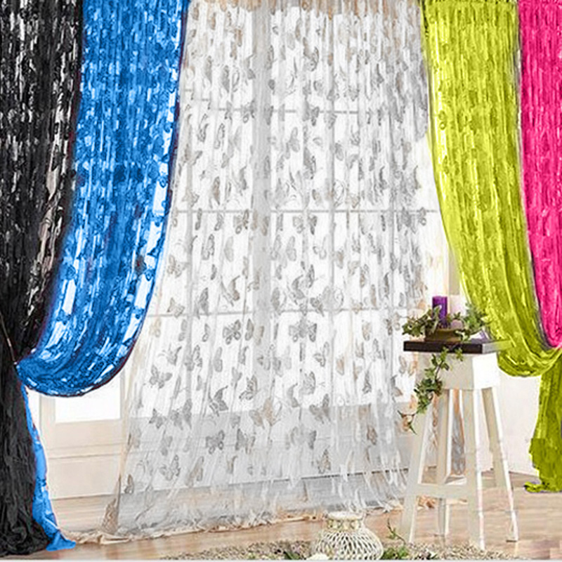 

200x100cm Window Curtains Butterfly Tassel String Door Curtains for Living Room Bedroom Divider Curtain Home Decoration, Black