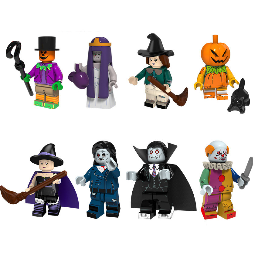 

New Arrival Mini Action Figure Minifig Clown Joker Vampire Pumpkin Witch Zombie Scarecrow Building Blocks Halloween Gift Toy For Kid Children