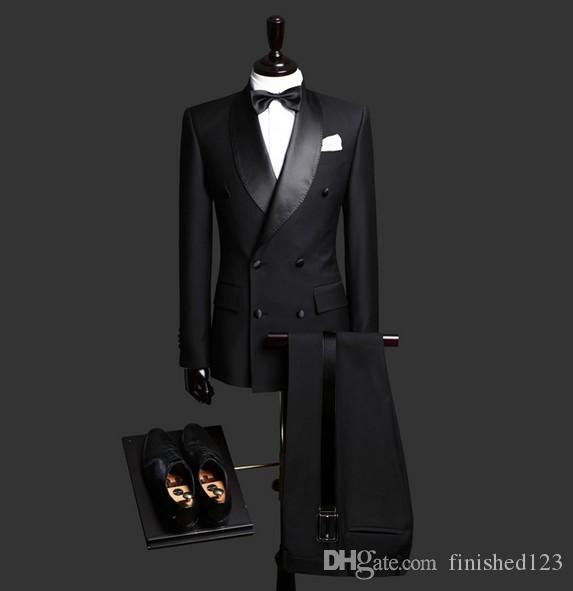

Newest Side Vent Double Breasted Black Wedding Groom Tuxedos Shawl Lapel Groomsmen Mens Dinner Blazer Suits (Jacket+Pants+Tie) NO:1849, Same as image