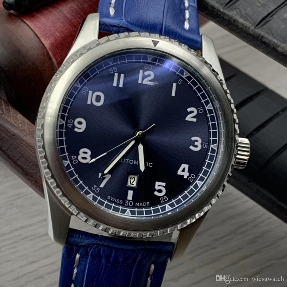 

AVIATOR 8 Classic and Vintage Mens Watches Automatic Luminous Blue Dial 46MM Diameter Date Watch Blue Leather Band Wristwatches, 14