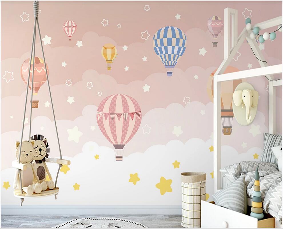 

custom photo 3d wallpaper 3D space plaster Nordic ins hand-painted hot air balloon pink children's room interior wallpaper for walls 3 d, Non-woven wallpaper
