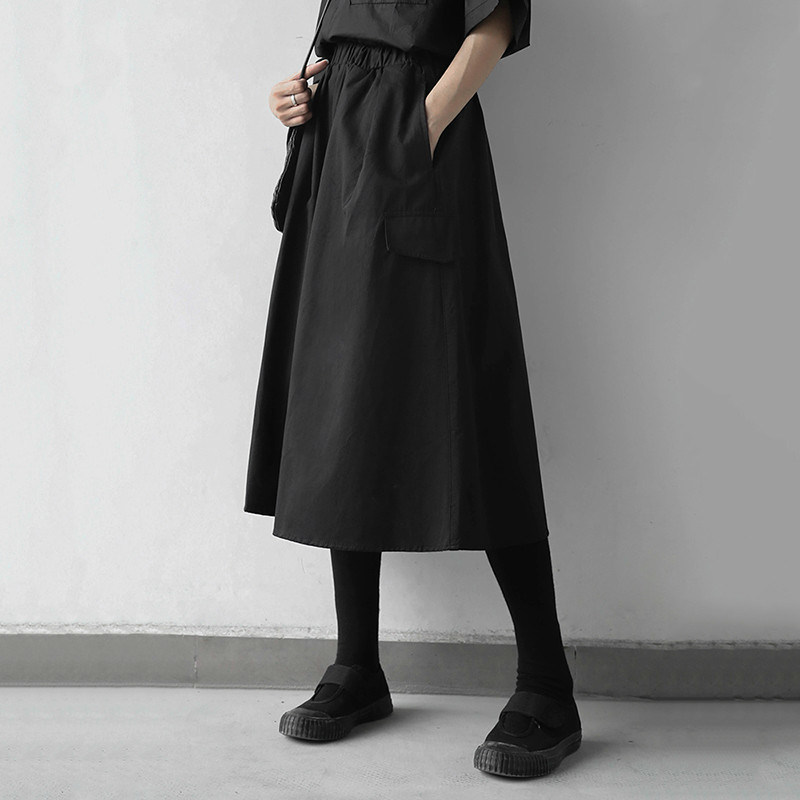 

XUXI Spring Autumn 2020 New Korea High Elastic Waist Black Pocket Split Temperament Half-body Skirt Women Fashion Tide FZ0463, Picture color