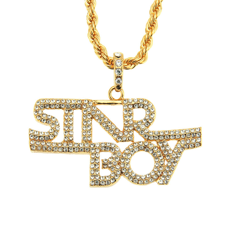 

Hot selling New Punk Iced Out Rhinestone Letter Pendant Necklaces Hip Hop Bling bling Boy Men fashion jewelry