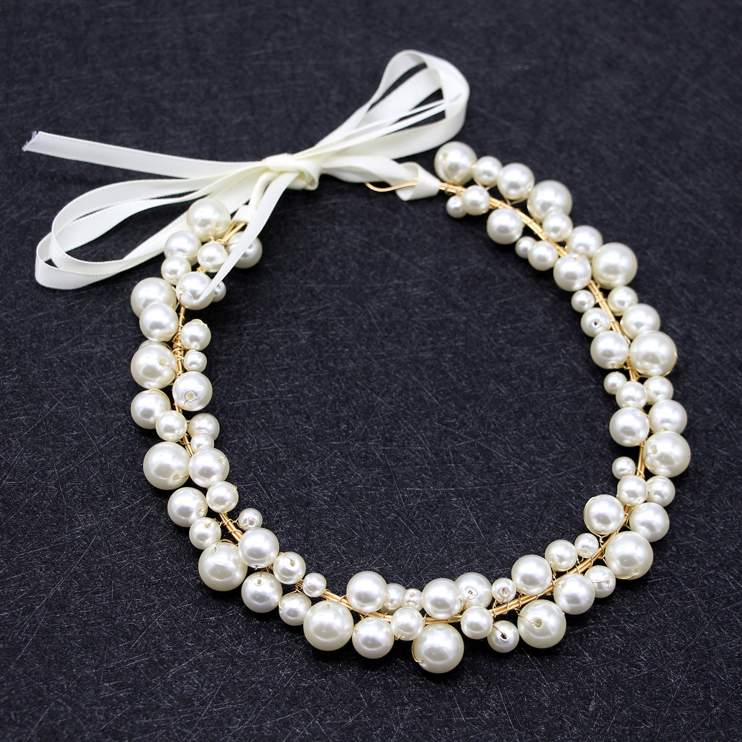 

Korean Bride Wedding Headwear Manual Pearl Around The Pearl River Hair Hoop Hair Band Girl Full Dress Accessories Hair Decorate