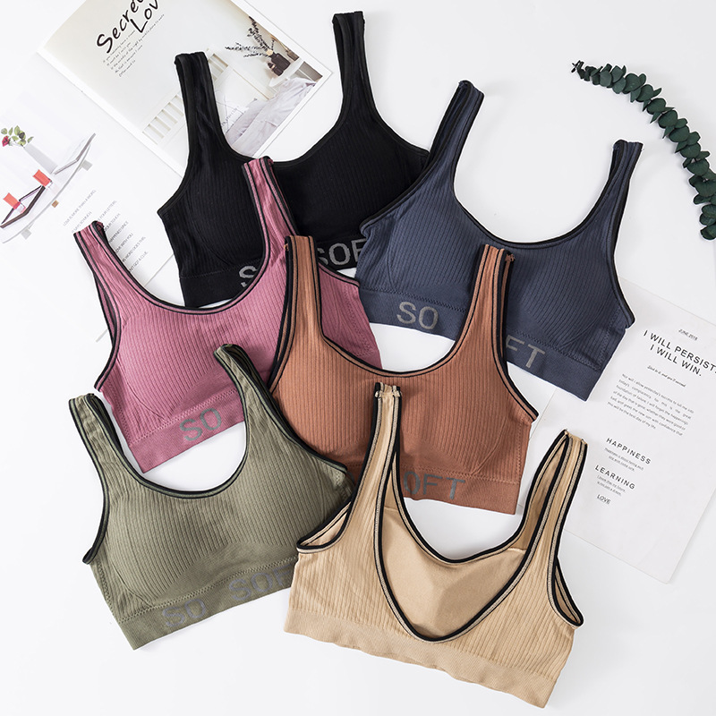 

Letter Seamless Push Up Sports Bra U-shaped Back Fitness Yoga Vest Tank Top Sheeping Bra Running Sports Workout Top, Black