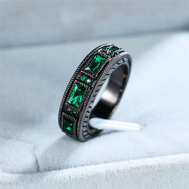 

Male Female Small Green Stone Ring Vintage Black Gold Wedding Rings For Men And Women Promise Love Engagement Ring