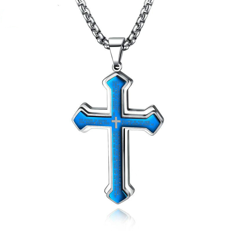 

blue cross necklaces mens stainless steel chain necklace Christian new cross pendant jewelry for neck gifts for mens accessories