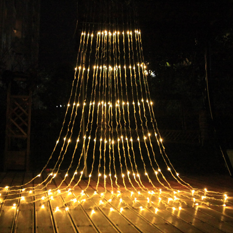 

3MX3M 336LED 6MX3M 640 LED Christmas Wedding Party Background Holiday Running Water Waterfall Water Flow Curtain LED Light String Waterproof