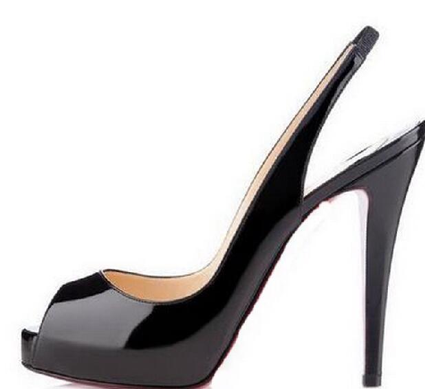 

Top Quality Big Size 34-45 platform Women Red Bottom High Heels Peep Toe women Shoes Black Patent Leather Extremely High Heel With Box
